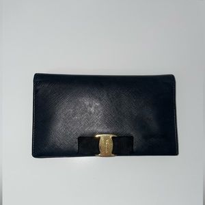 Salvatore Ferragamo Black Leather Vara Bow Wallet on Chain